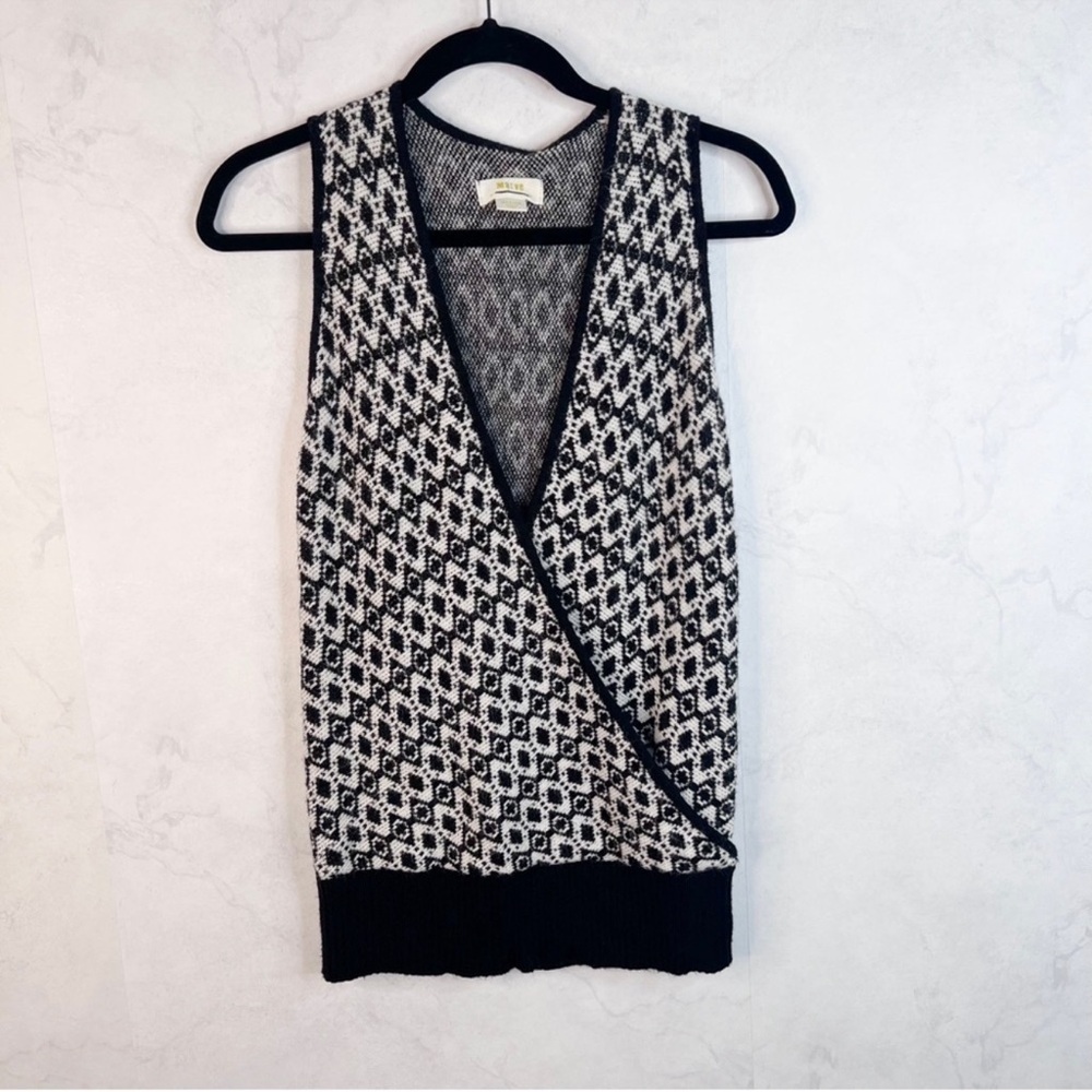 Maeve Black and White Patterned Sweater Vest